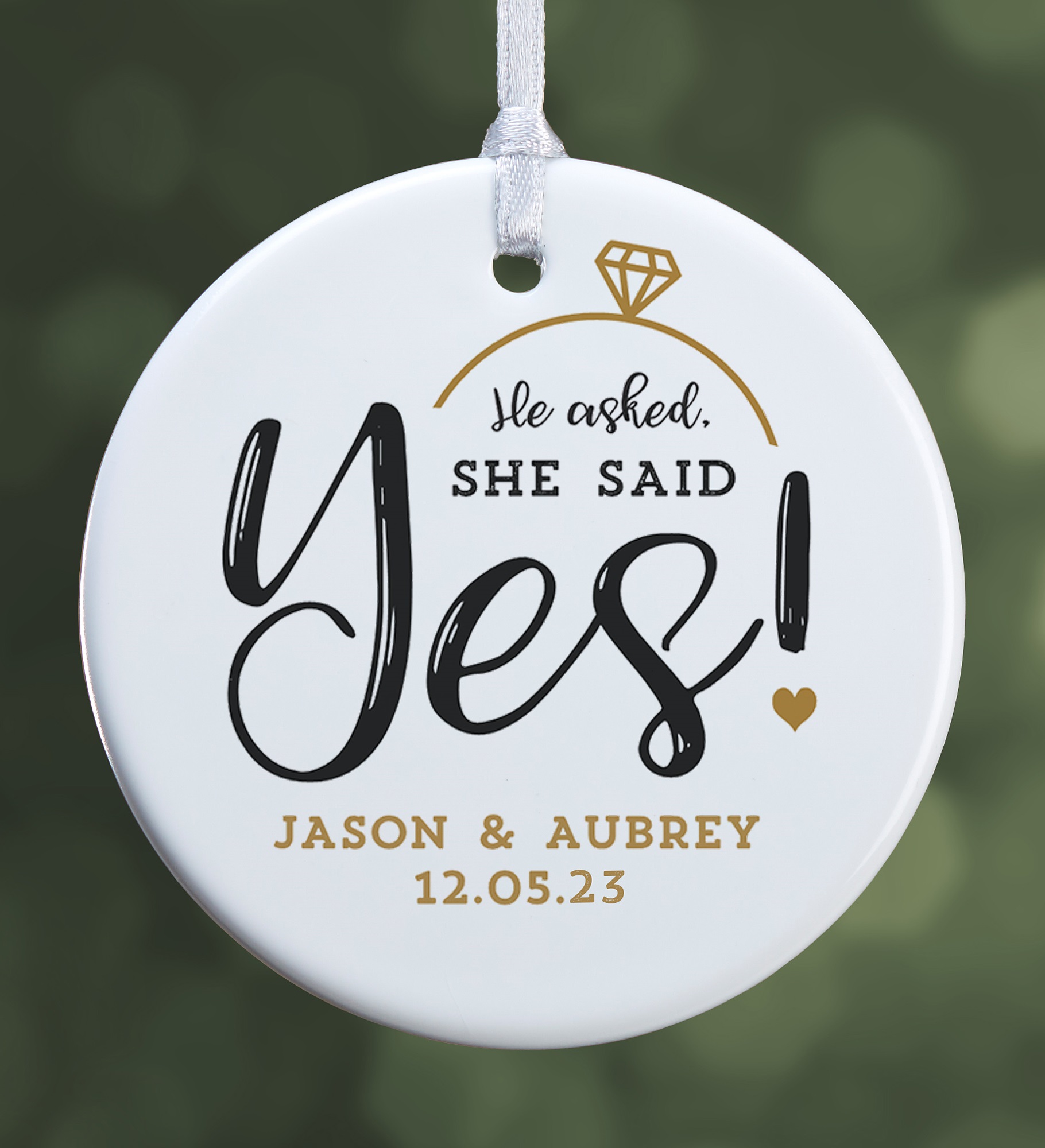 He Asked, She Said Yes! Personalized Engagement Ornament